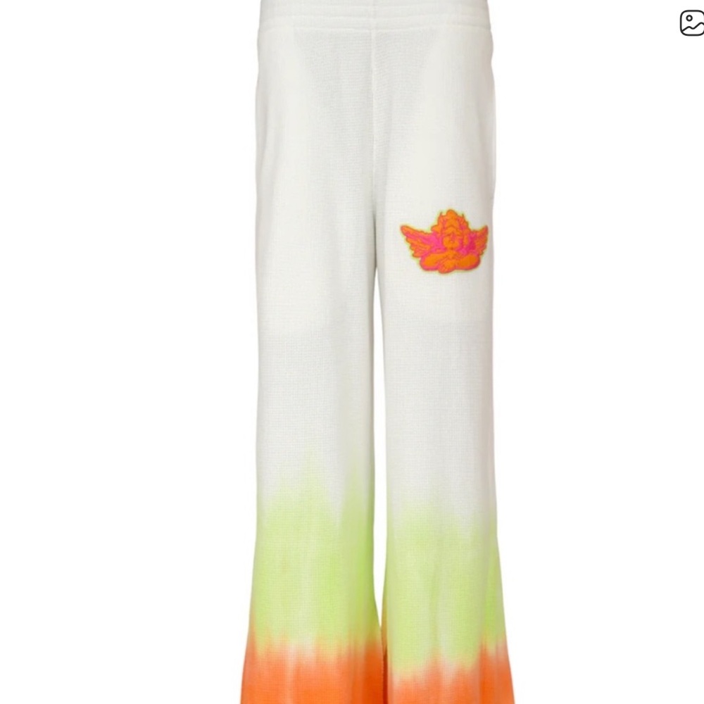 Boys Lie White Tie-Dye Flare Sweatpants with Neon Green and Orange